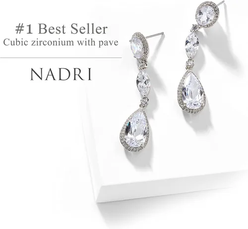 Vista 4 de Nadri Aretes de lágrima para mujer, aretes colgantes ovalados para mujer, aretes hipoalergénicos para mujer, exquisita circonita cúbica dorada