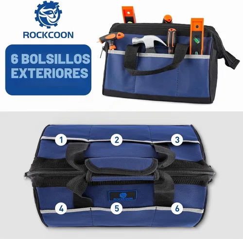 Vista 4 de Bolsa de herramientas de 13 pulgadas, organizador de herramientas de boca ancha para almacenamiento de herramientas, resistente y resistente al
