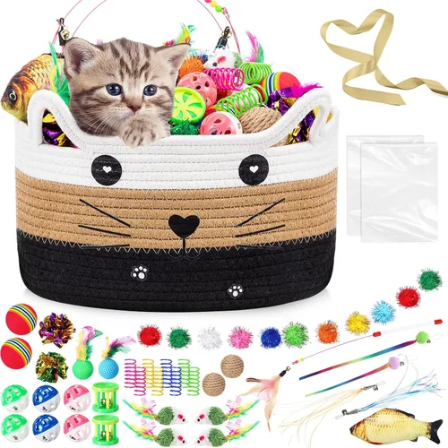 Vista 9 de Zopeal Juego de 76 cestas de almacenamiento para gatos, juguetes interactivos para gatos, varita para gatitos, bolas parpadeantes coloridas, bolas