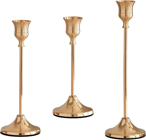 Vista 8 de Juego de 3 Portavelas Negros, Portavelas de Metal para Velas Cónicas, Candelabro Decorativo Clásico para Navidad, Bodas, Fiestas, Mesas de Cena