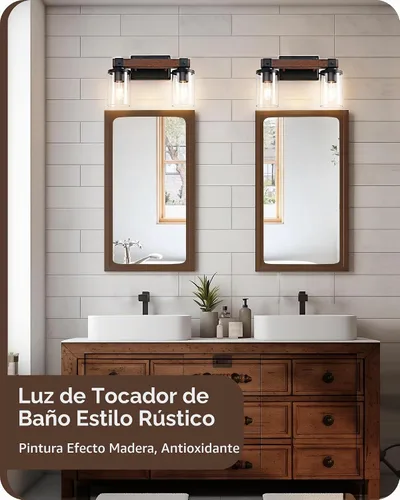 Vista 3 de EDISHINE Apliques de pared de madera pintados de 2 luces, lámpara