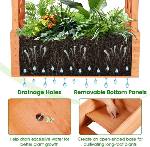 Vista 5 de HAPPYGRILL Cama de jardín elevada con enrejado y techo colgante