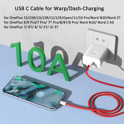 Vista 3 de COOYA Cable de carga USB C de 80 W para carga súper vooc para OnePlus 15 13 12, 10A USB A a USB C cable de carga para OnePlus 7 Pro 8 7T, tipo C