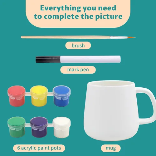 Vista 2 de Kit de Pintura de Tazas DIY de Goldentime para Adultos y Niños Incluye Tazas Cerámicas en Blanco para Decorar, Tazas Pintables y Suministros