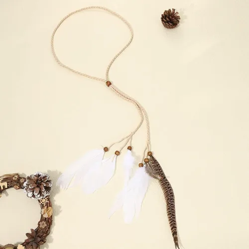 Vista 2 de GORTIN BohoIndian Diadema de plumas indias blancas, diadema gitana hippie, fiesta, disfraz para mujer