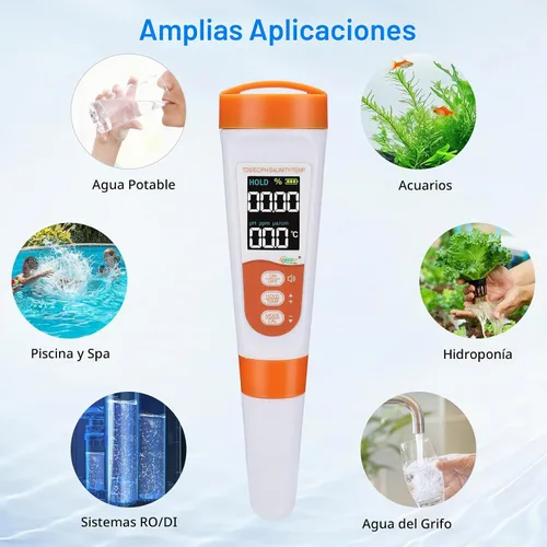 Vista 6 de hygger Probador de sal de piscina y medidor de pH, probador digital de agua de piscina 5 en 1, alta precisión Salinidad PH Temp EC y TDS Kit