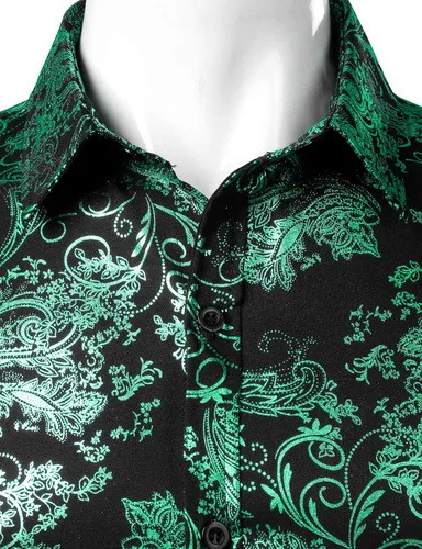 Vista 3 de ZEROYAA - Camisa de lujo para hombre con estampado de cachemira brillante elegante y ajustada con botones