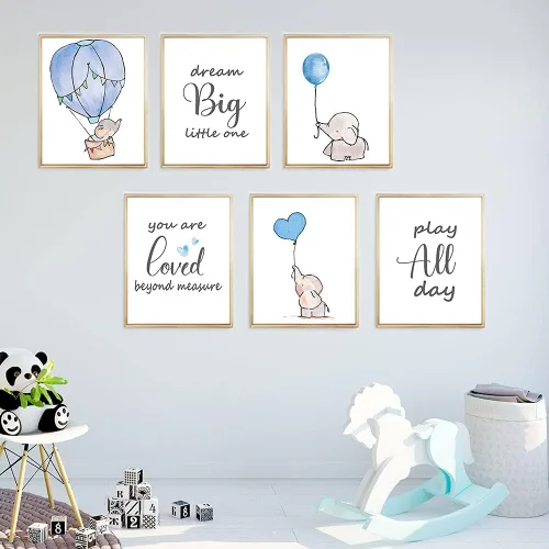 Vista 6 de IIILUYOT Decoración inspiradora de elefante, impresiones artísticas de pared para habitación del bebé, bonita pared de elefante para guardería