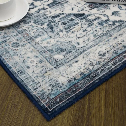 Vista 6 de COZYLOOM Alfombra de área de 2 x 6 pies, tribal, envejecida, para entrada, medallón vintage, alfombra para interiores, alfombra de pelo bajo, suave