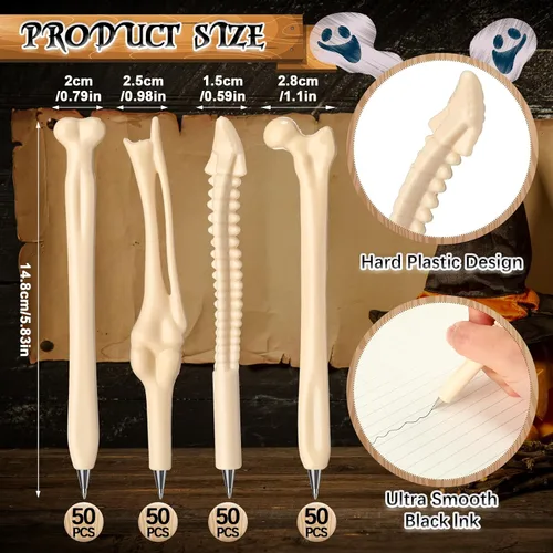 Vista 2 de Yeaqee 200 bolígrafos de tinta negra con forma de hueso, divertidos bolígrafos de hueso, regalos de médico para hombres, médicos, enfermeras