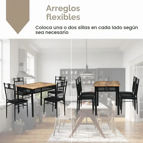 Vista 8 de COSTWAY Juego de mesa de comedor de 5 piezas, juego de mesa de cocina moderno para 4 personas, mesa rectangular de 42 pulgadas con 4 sillas Negro