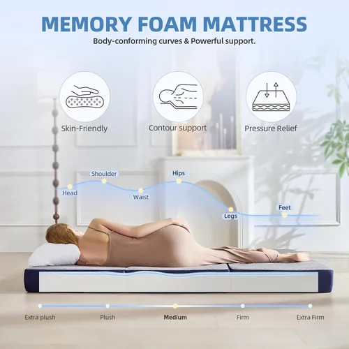 Vista 5 de Colchón plegable refrescante, colchón de espuma viscoelástica de 4 pulgadas con efecto transpirable en frío, colchón triple para cama Murphy, cama