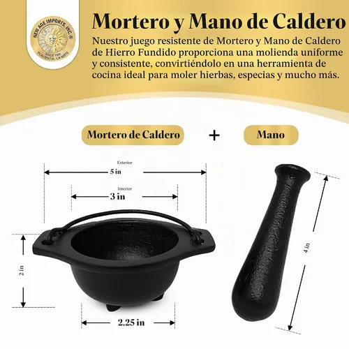 Vista 2 de Juego de mortero y mortero de caldero de hierro fundido