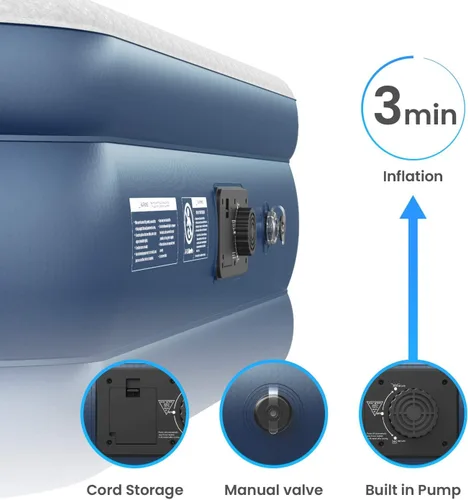 Vista 8 de Active Era Colchón de aire Queen prémium de 20 pulgadas con bomba integrada, almohada elevada, resistente a pinchazos, parte superior suave
