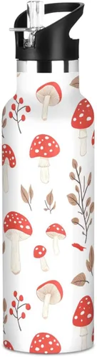 Vista 24 de Red Mushrooms Termitomyces Albuminosus Purple Double Wall Vacuum Insulated Bottles Water Bottles With Straws Leak-proof BPA-Free Leak Proof for Gym