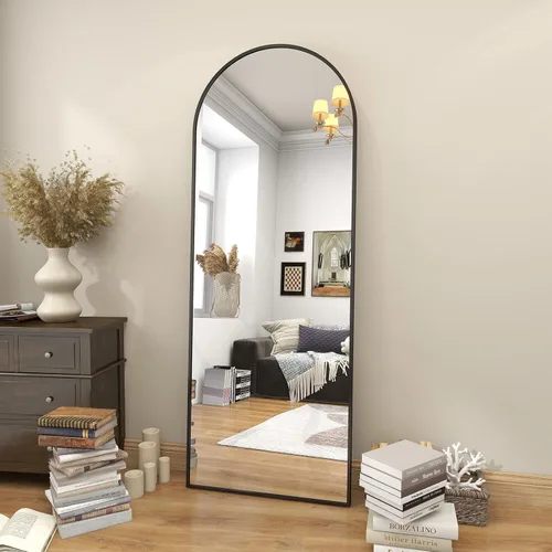 Vista 22 de BEAUTYPEAK Espejo de longitud de arco de 71 x 30 pulgadas con soporte Negro