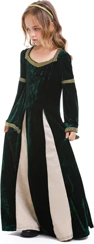 Vista 3 de Disfraz de princesa medieval para niñas, disfraz renacentista para Halloween, vestido retro medieval