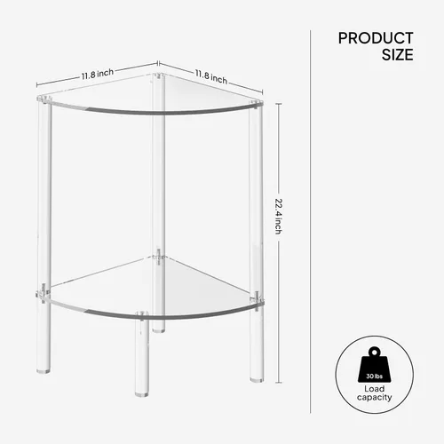 Vista 3 de Eglaf - Mesa auxiliar de esquina acrílica de 2 niveles, mesa auxiliar transparente Triangle Side Table, Fan-Shaped Corner Table for Living Room