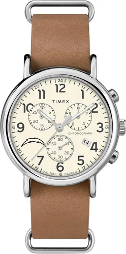 Vista 6 de Timex Tribute NFL Weekender Chrono - Correa de piel de cuarzo para hombre (1.575 in)