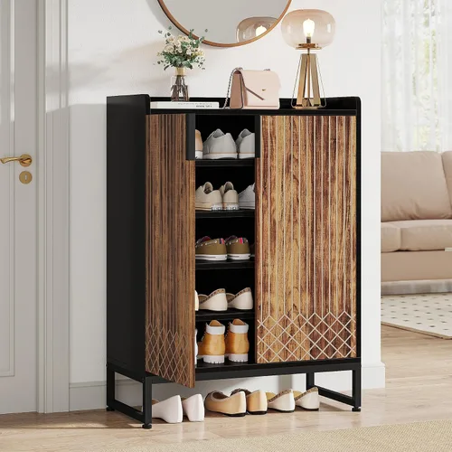 Vista 3 de Tribesigns Zapatero con puertas, organizador de almacenamiento de zapatos de 5 niveles para 25 pares, moderno zapatero de madera para entrada