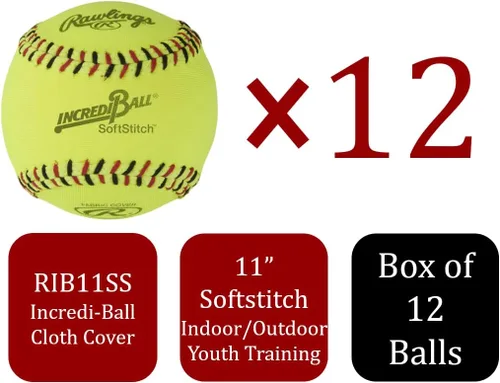 Vista 2 de Rawlings Pelotas de sóftbol Incredi-Ball amarillas Softstitch Opciones de 11" y 12" Opciones de cubierta de tela y cuero sintético 12