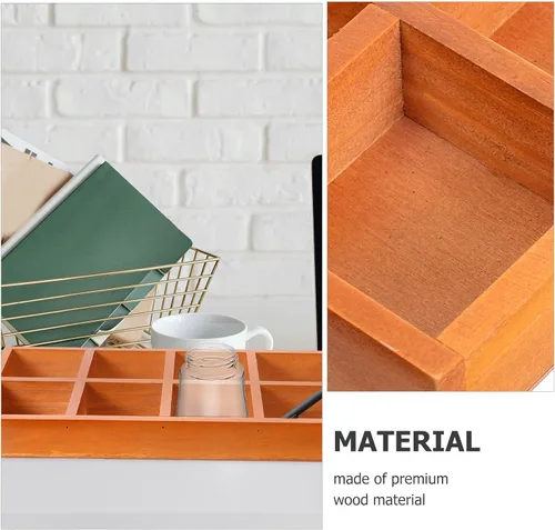 Vista 9 de Organizador dividido de madera, bandeja de clasificación de madera, pantalla de rejilla, bandeja rectangular de madera dividida con 10 secciones