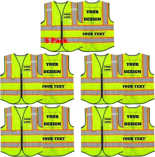Vista 26 de Chaleco de seguridad reflectante de malla con logotipo personalizado con cremallera Chaleco de alta visibilidad para construcción al aire libre Ropa