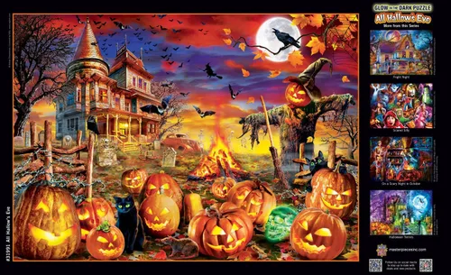 Vista 4 de MasterPieces Rompecabezas de Halloween de 500 piezas que brillan en la oscuridad – All Hallow's Eve – 15 x 21 pulgadas