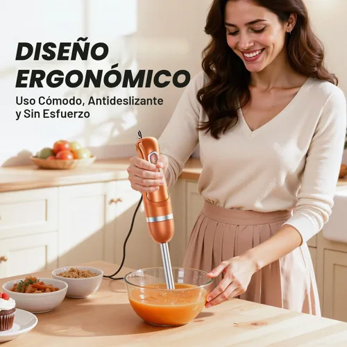 Vista 3 de Turelar Licuadora de inmersión con cable de 400 W, 2 velocidades naranja marrón