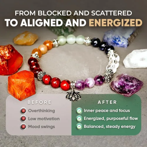 Vista 3 de Conscious Items Pulseras espirituales para mujeres y hombres, pulsera de cristal curativo con piedras naturales para meditación, alineación