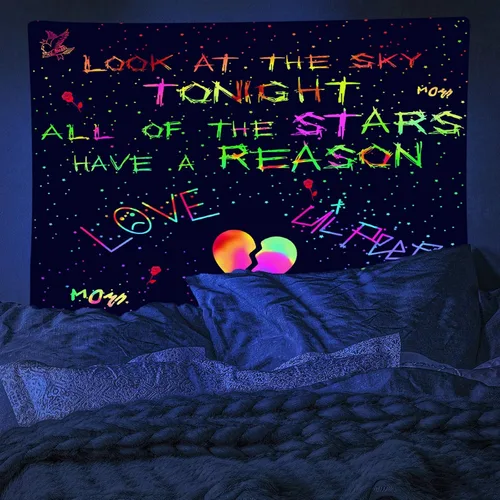 Vista 2 de PSYHILAR Blacklight Lil Peep Tapestry, Pósteres de Luz Negra para Dormitorio, Bandera UV Star Shopping Rapper (40 x 30 Pulgadas)
