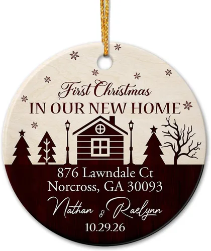 Vista 16 de Adorno de cerámica personalizado para la primera Navidad en nuestro nuevo apartamento, nombres personalizados de Mr Mrs in New Apartamento Christmas