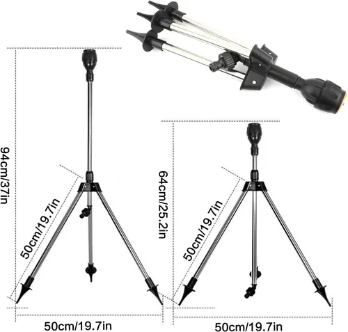 Vista 3 de Aspersor de trípode giratorio, rociador de riego automático de 360 grados, aspersor giratorio de gran área, aspersor giratorio ajustable con soporte