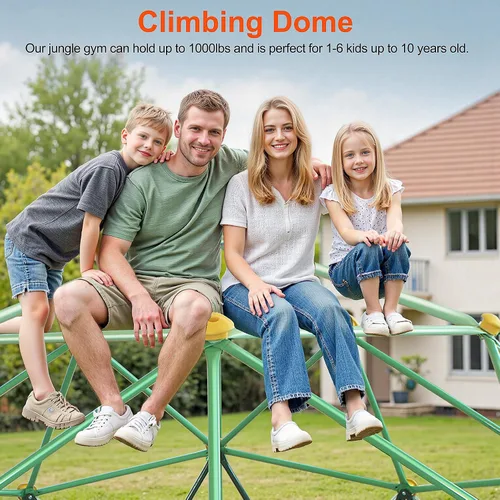 Vista 6 de Domo de Escalada Jungle Gym para Niños de 10 Pies, con Hamaca, Conjunto de Juegos Resistente de Servicio Pesado para Exteriores Todo Clima