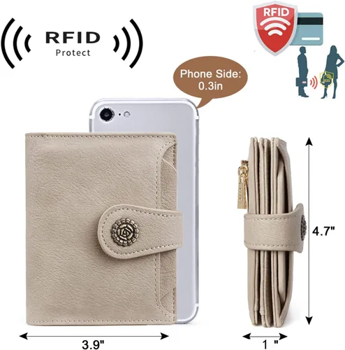 Vista 3 de CLUCI Billeteras pequeñas para mujer, con bloqueo RFID, de cuero, triple, compactas, con ventana de identificación, monedero con cremallera