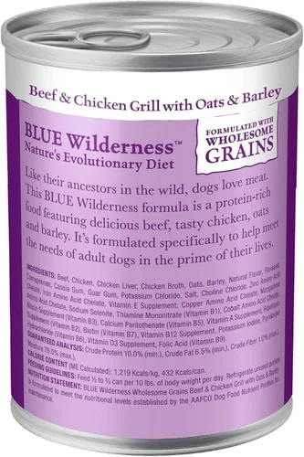 Vista 2 de Blue Buffalo Wilderness Alimento húmedo para perros adultos con granos saludables, hecho con ingredientes naturales, carne de res y pollo, lata