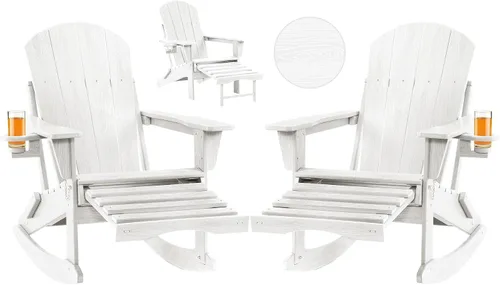 Vista 23 de Mecedora plegable Adirondack, silla de patio multifuncional 4 en 1 con otomana retráctil, silla de exterior con textura de madera, silla de césped