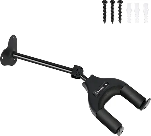 Vista 8 de Ranming Soporte de pared para guitarra, soporte de pared con bloqueo automático, base de metal para guitarra, ukelele, bajo, banjo y mandolina