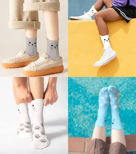 Vista 5 de Gaoport 5 Pairs Cat Socks Women,Animal Cute Socks for Women,Funny Christmas Gifts for Cat Lovers