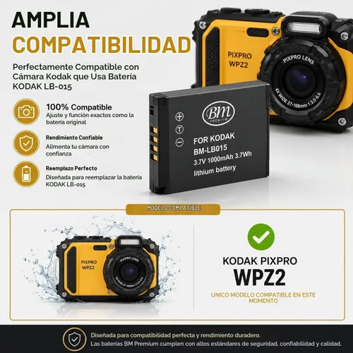 Vista 6 de BM Premium 2 LB-015 Baterías y cargador dual para cámara Kodak PIXPRO WPZ2