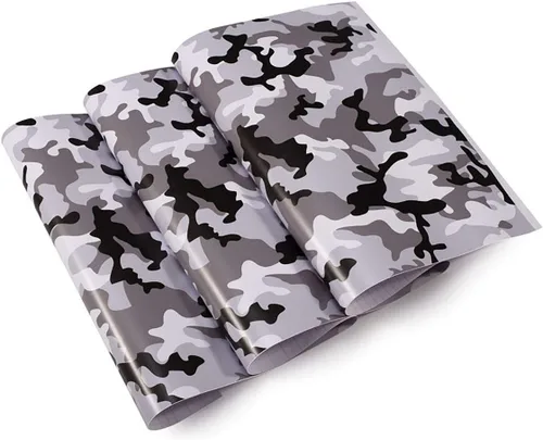 Vista 2 de Queenbox Rollo de vinilo autoadhesivo con estampado de camuflaje de PVC, 19.7 x 39.4 in, color blanco y negro