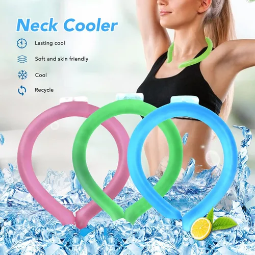 Vista 2 de Tubo de enfriamiento para el cuello, collar de hielo reutilizable, anillo frío duradero para el cuello, enfriamiento corporal portátil para Azul