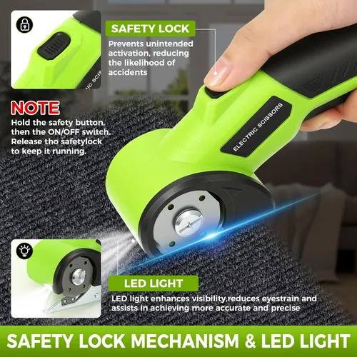 Vista 2 de Cortador de cartón inalámbrico con bloqueo de seguridad y LED, recargable de 4 V, hoja adicional incluida, cortador eléctrico de cajas para cartón