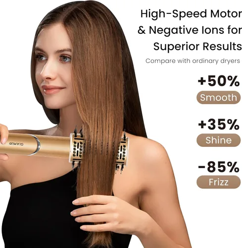 Vista 3 de GLAMUP Rizador de aire flexible 5 en 1 – Secador avanzado de alta velocidad, estilizador mágico con agarre apretado, herramienta de viaje de secado