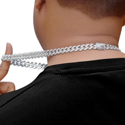 Vista 4 de SAVEARTH DIAMONDS Collar de cadena cubana de diamante de moissanita de corte redondo de 20 quilates a 26 qttw con certificado de 0.472 in de ancho
