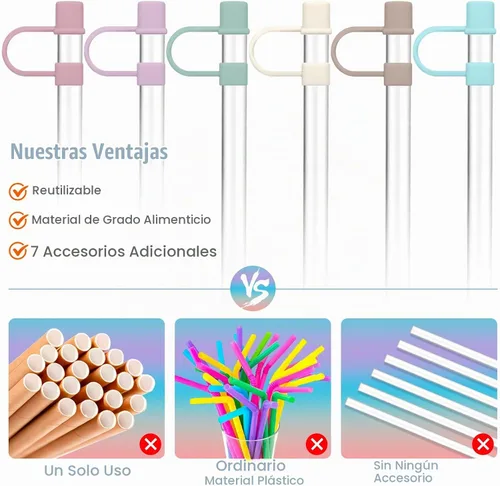 Vista 3 de Popote de repuesto transparente con cubiertas para vaso Stanley de 40 y 30 oz -0.394 in Silicona, reutilizable, pajitas de 0.4 pulgadas