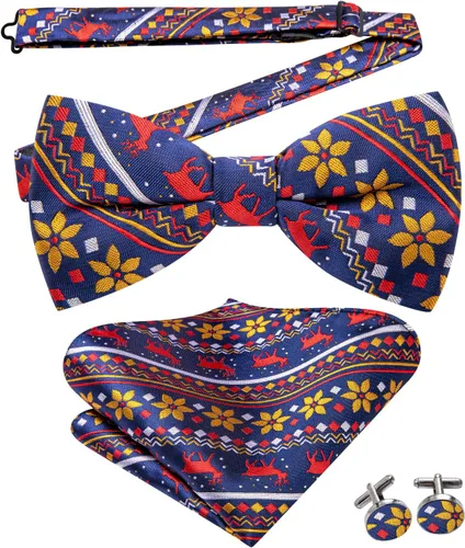 Vista 3 de Dubulle Juego de pajarita y solapa de Navidad para hombre, diseño de cachemira, floral, Papá Noel, árbol de Navidad, pajarita para hombre