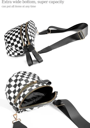 Vista 5 de Bolsa cruzada espaciosa de nailon a cuadros, estilo cangurera, para mujer