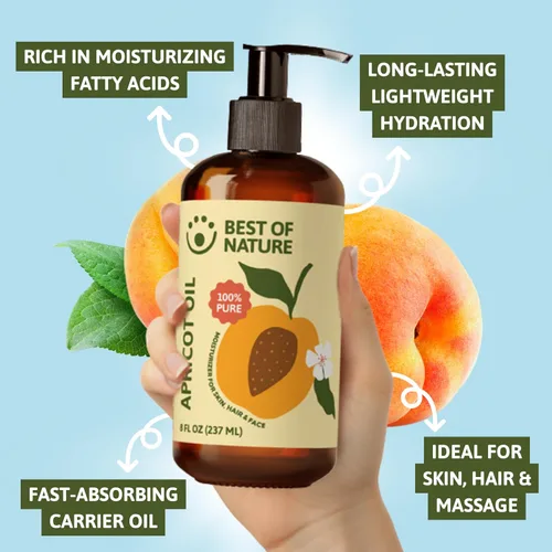 Vista 7 de Best of Nature Aceite de almendra de albaricoque 100% puro – Masaje ligero sin perfume y aceite corporal para piel, cara y cabello – Aceite portador