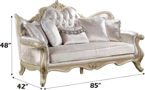 Vista 3 de Acme Libertee Sofá tapizado de madera y tela con 5 almohadas en beige/champán